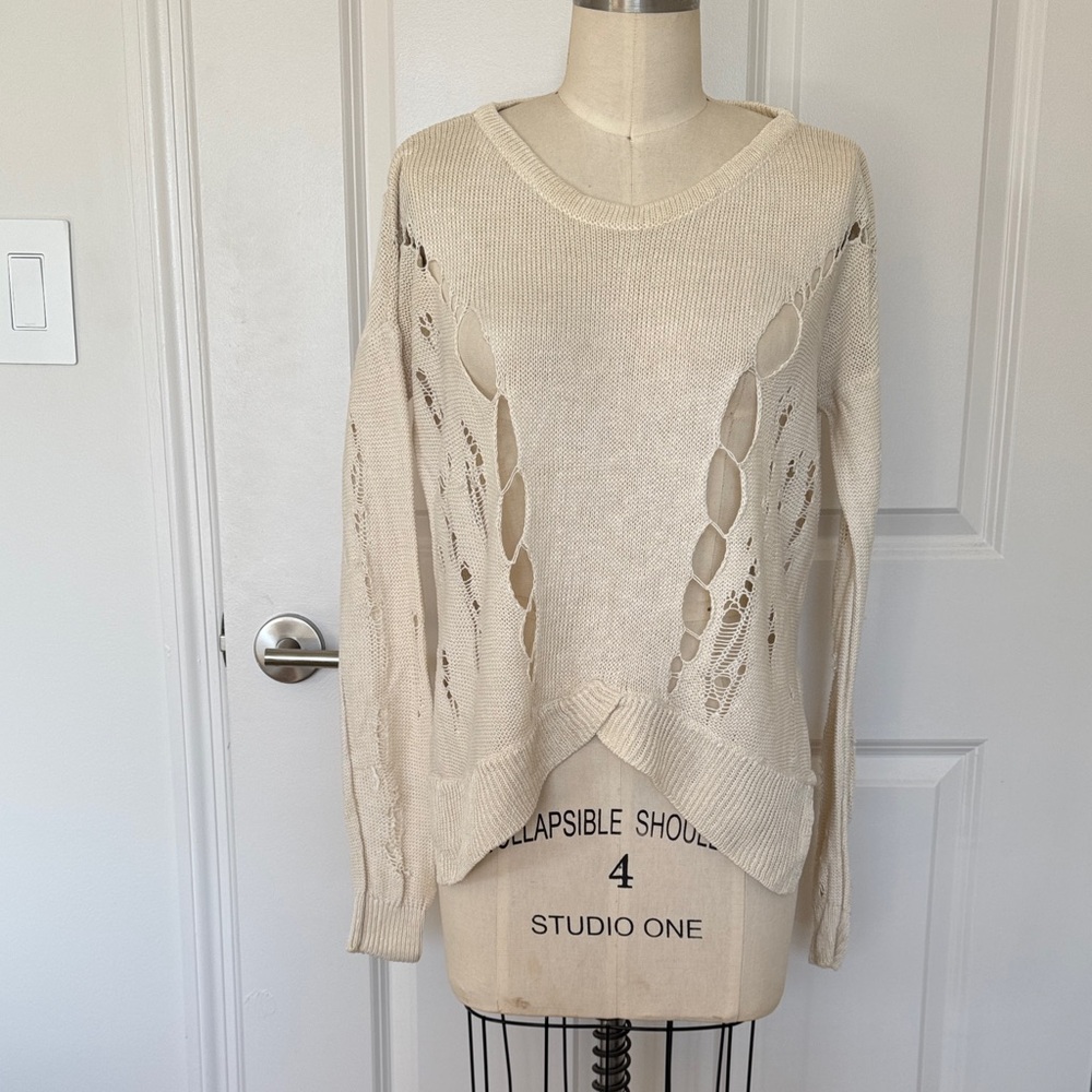 Helmut Lang Cream Sweater with Pointelle Holes - Picture 3 of 14